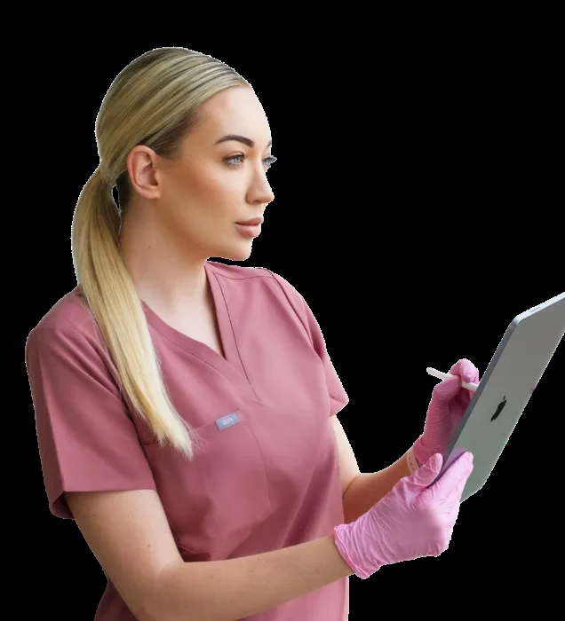 Cloud Aesthetics cosmetic nurse with iPad